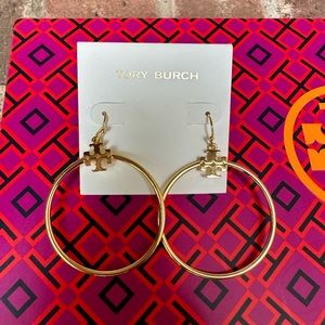 Tory Burch Gold Stacked T Logo Hoops